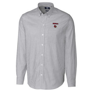 Men's Cutter & Buck Charcoal Louisville Cardinals Big & Tall Stretch Oxford Stripe Long Sleeve Button Down Shirt
