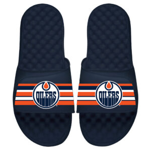 Men's ISlide Navy Edmonton Oilers Stripe Logo Slide Sandals