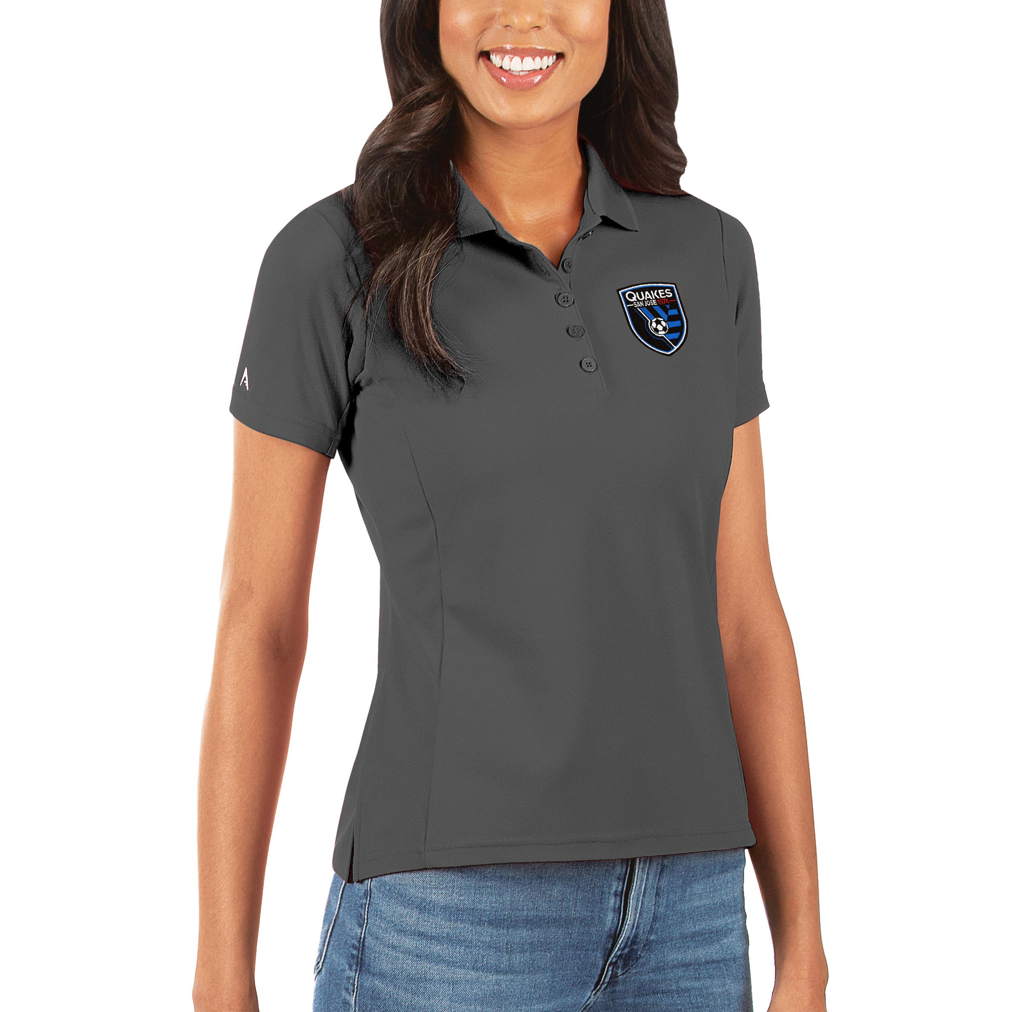 Women's Antigua Silver San Jose Earthquakes Legacy Pique Polo