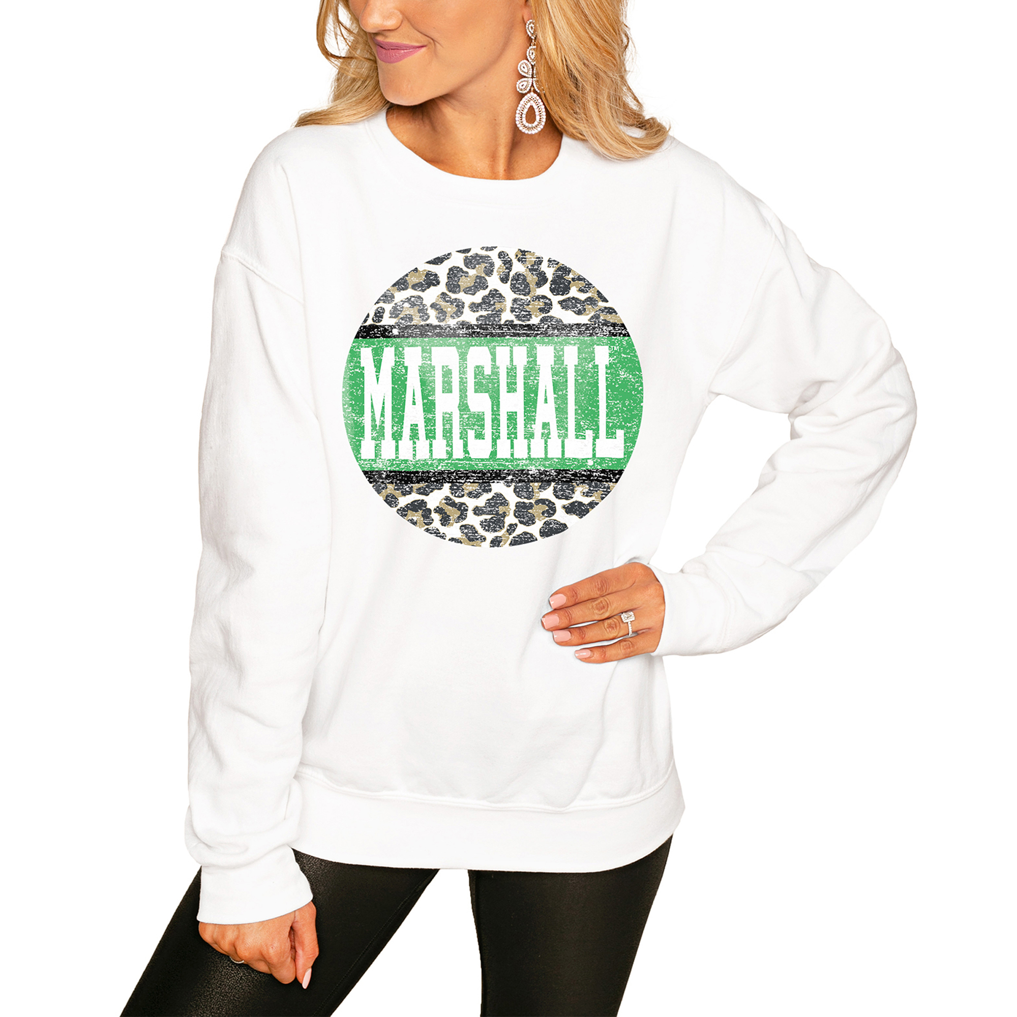 Women's White Marshall Thundering Herd Scoop & Score Pullover Sweatshirt