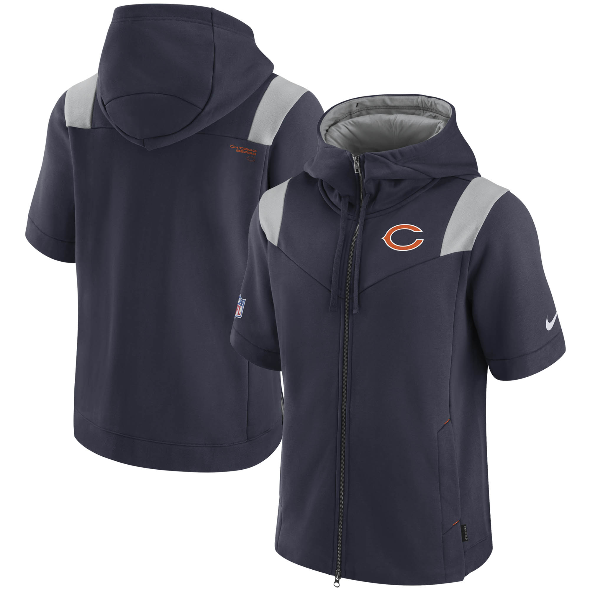 Men's Nike Navy Chicago Bears Sideline Showout Short Sleeve Full-Zip Hoodie - Image 2