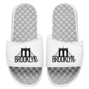 Men's ISlide White Brooklyn Nets Local City Patch Design Slide Sandals