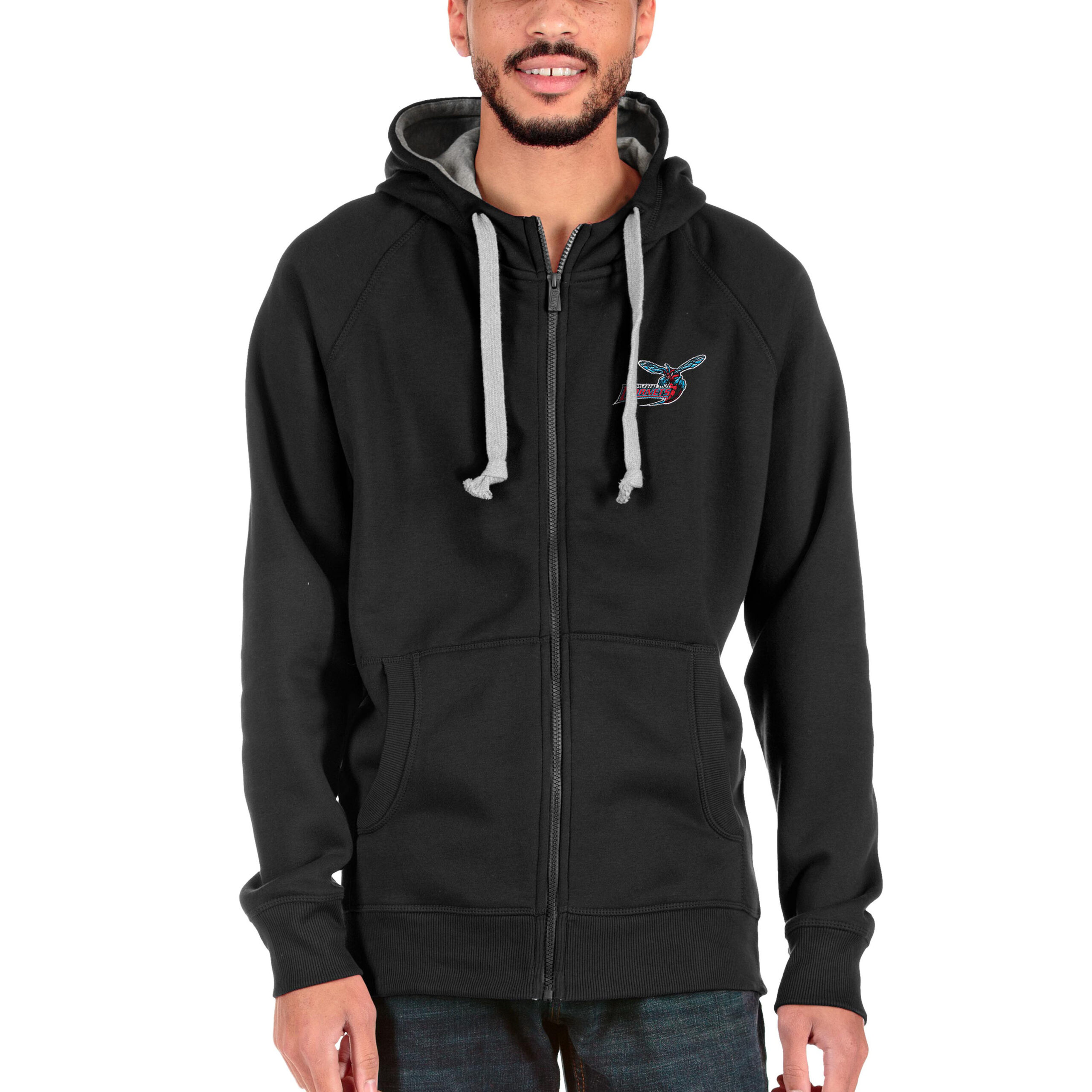Men's Antigua Black Delaware State Hornets Victory Full-Zip Hoodie