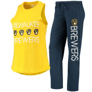 Women's Concepts Sport Navy/Gold Milwaukee Brewers Meter Muscle Tank Top & Pants Sleep Set