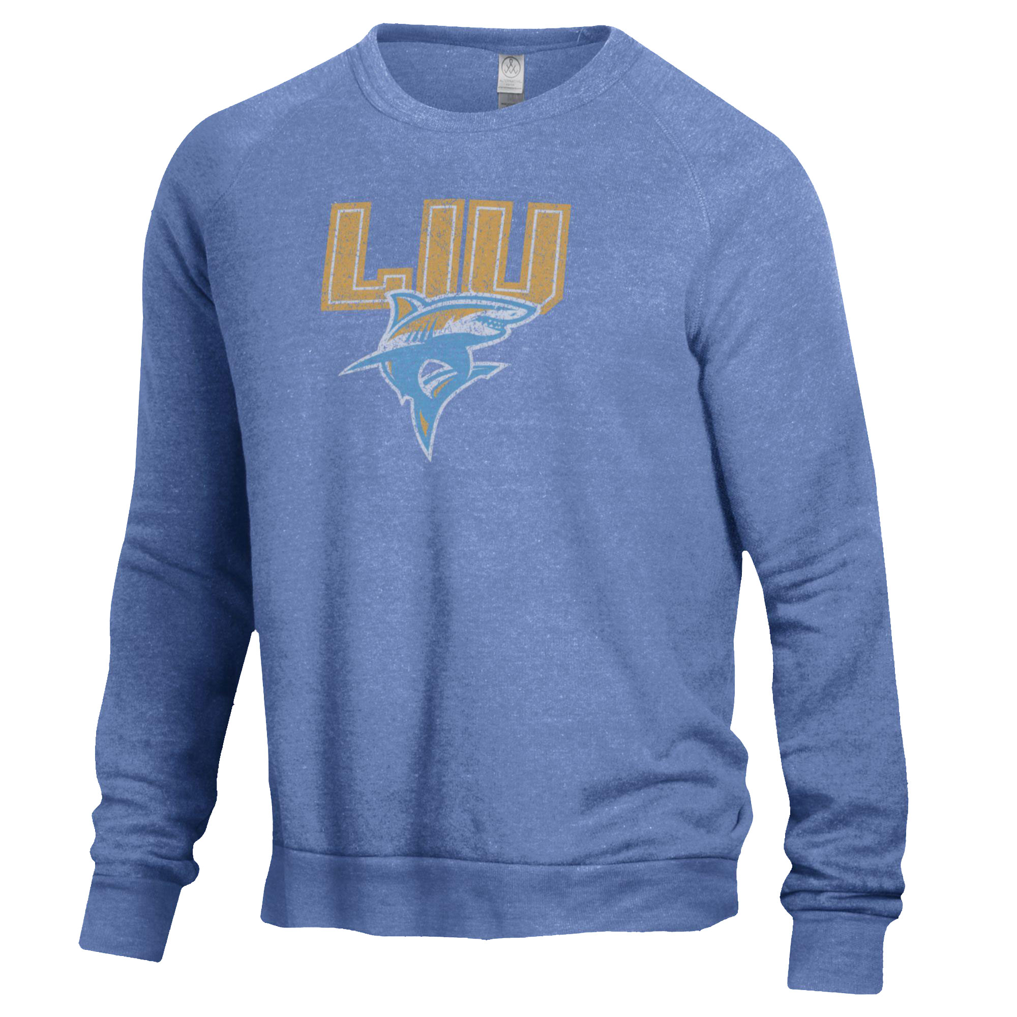Men's Heathered Blue LIU Sharks The Champ Tri-Blend Pullover Sweatshirt - Image 6