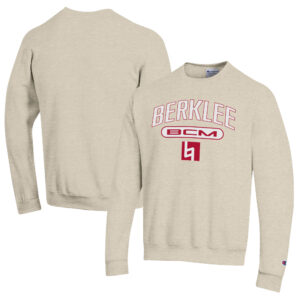 Men's Champion Heathered Oatmeal Berklee College of Music Eco Powerblend Crewneck Sweatshirt