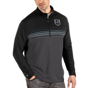 Men's Antigua Black/Gray Los Angeles Kings Pace Quarter-Zip Pullover Top