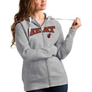 Women's Antigua Heathered Gray Miami Heat Team Victory Full-Zip Hoodie