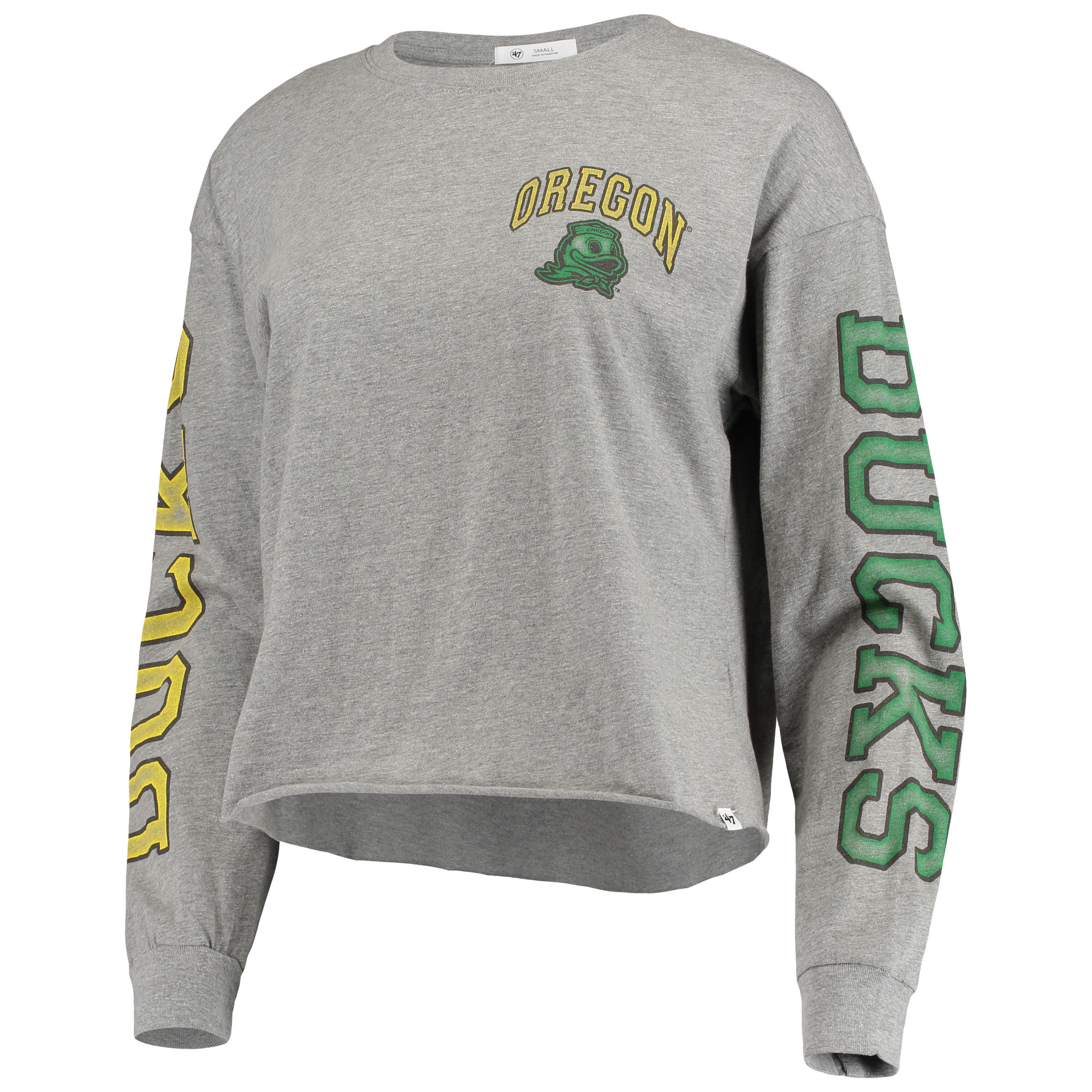 Women's '47 Heathered Gray Oregon Ducks Ultra Max Parkway Long Sleeve Cropped T-Shirt - Image 3