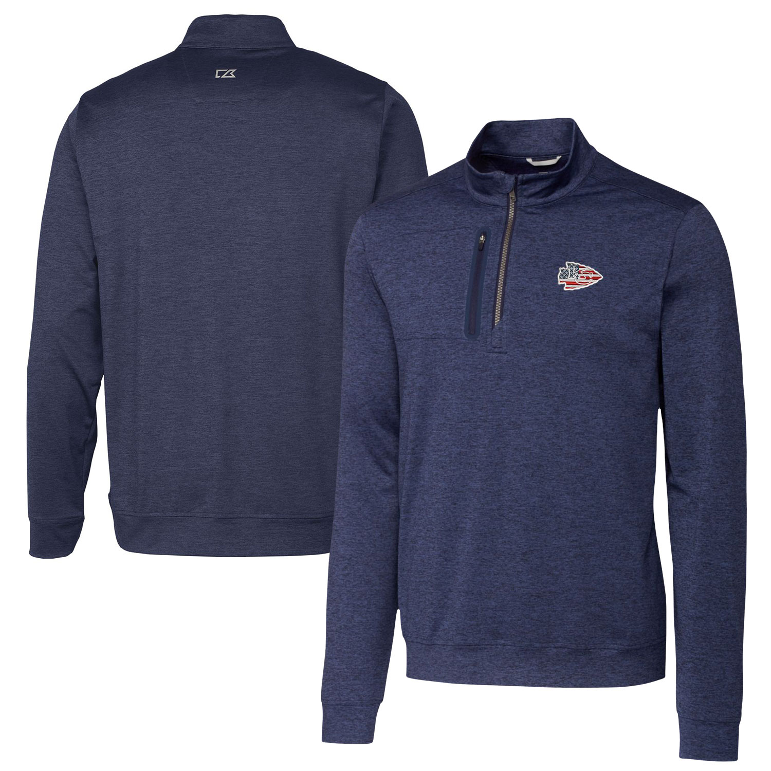 Men's Cutter & Buck Heathered Navy Kansas City Chiefs Stealth Quarter-Zip Pullover Top