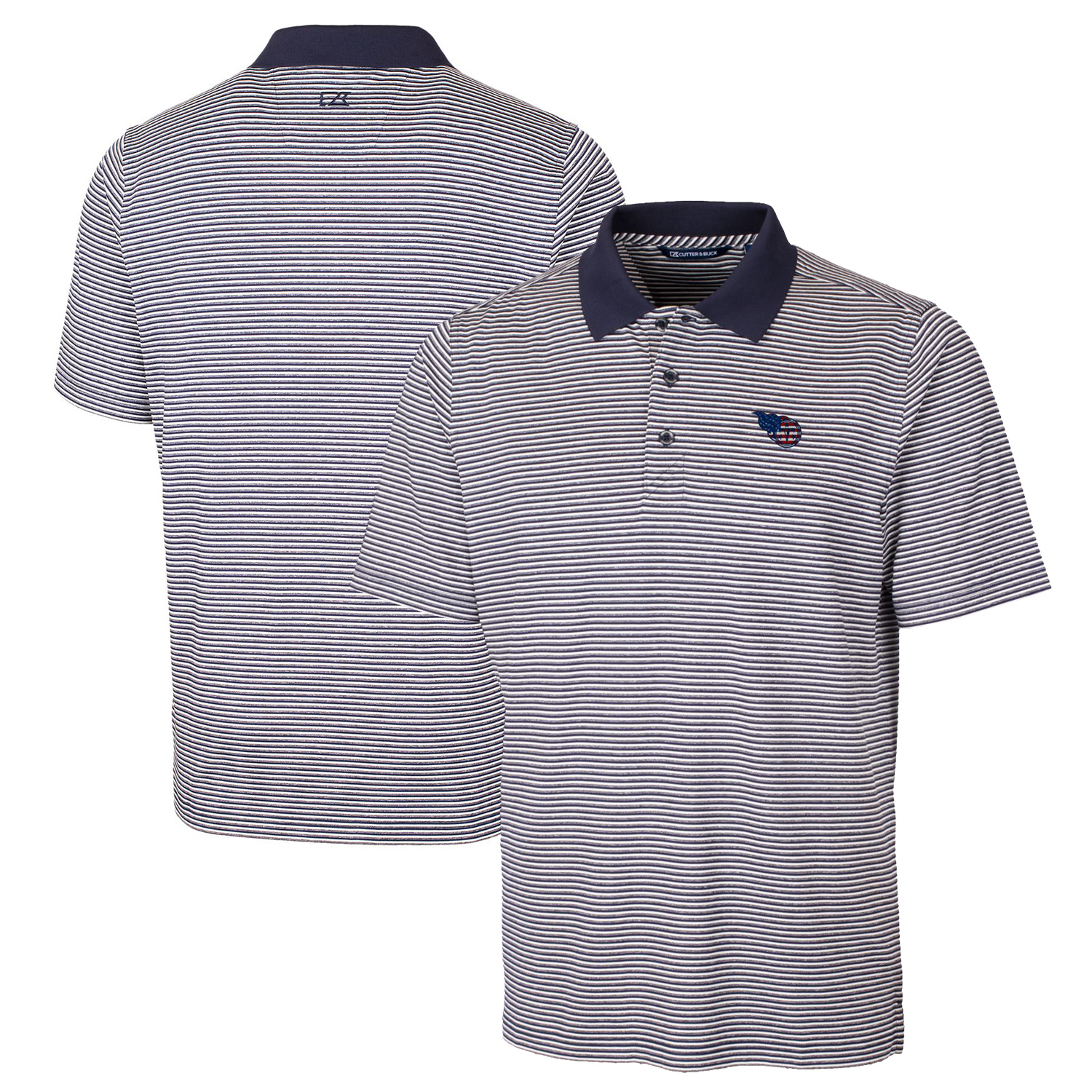 Men's Cutter & Buck Navy Tennessee Titans Big & Tall Forge Tonal Stripe Stretch Polo - Image 2