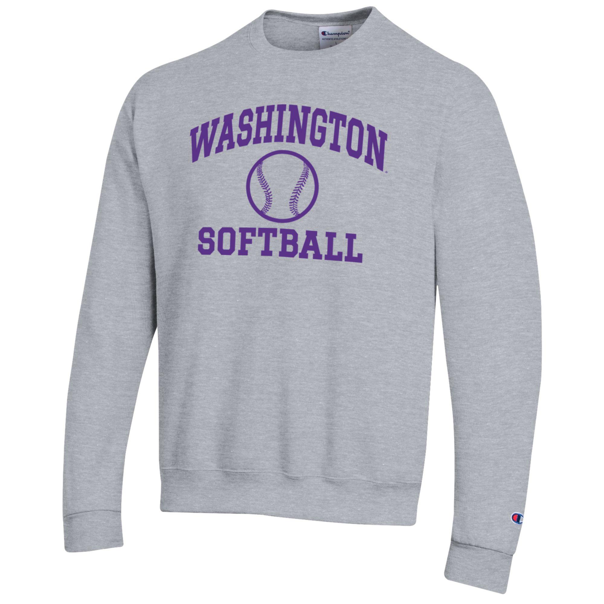 Men's Champion Gray Washington Huskies Softball Icon Crewneck Pullover Sweatshirt - Image 5