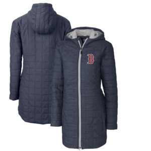 Women's Cutter & Buck Heathered Navy Boston Red Sox Rainier Primaloft Eco Full-Zip Hoodie Long Coat