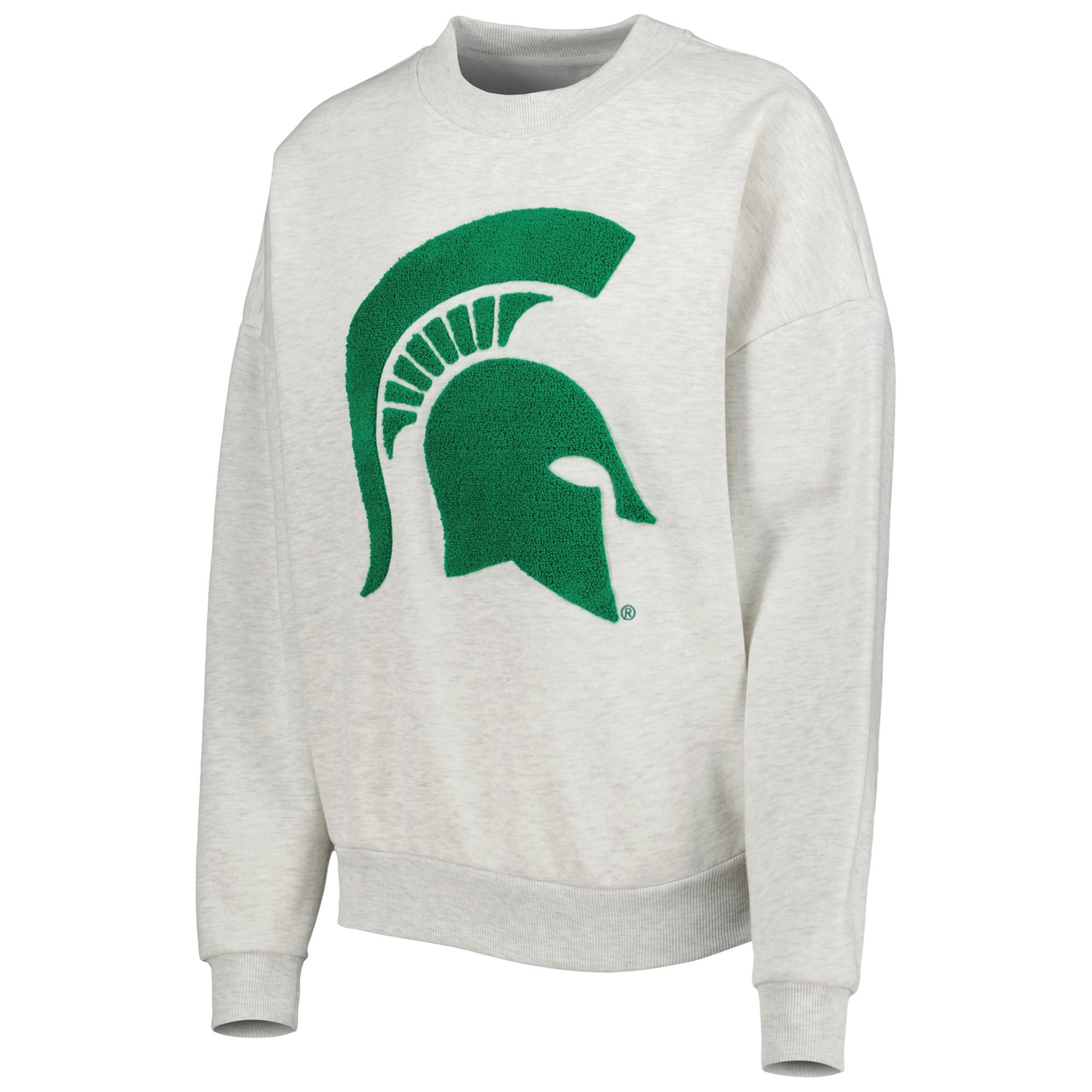 Women's Gameday Couture Heather Ash Michigan State Spartans Chenille Patch Fleece Sweatshirt - Image 7