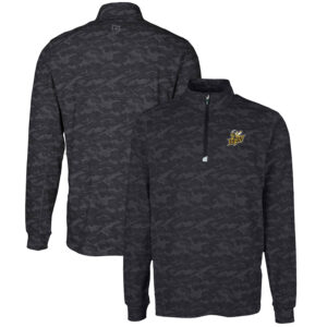 Men's Cutter & Buck Black Baldwin Wallace Yellow Jackets Big & Tall Traverse Camo Print Stretch Quarter-Zip Pullover Top