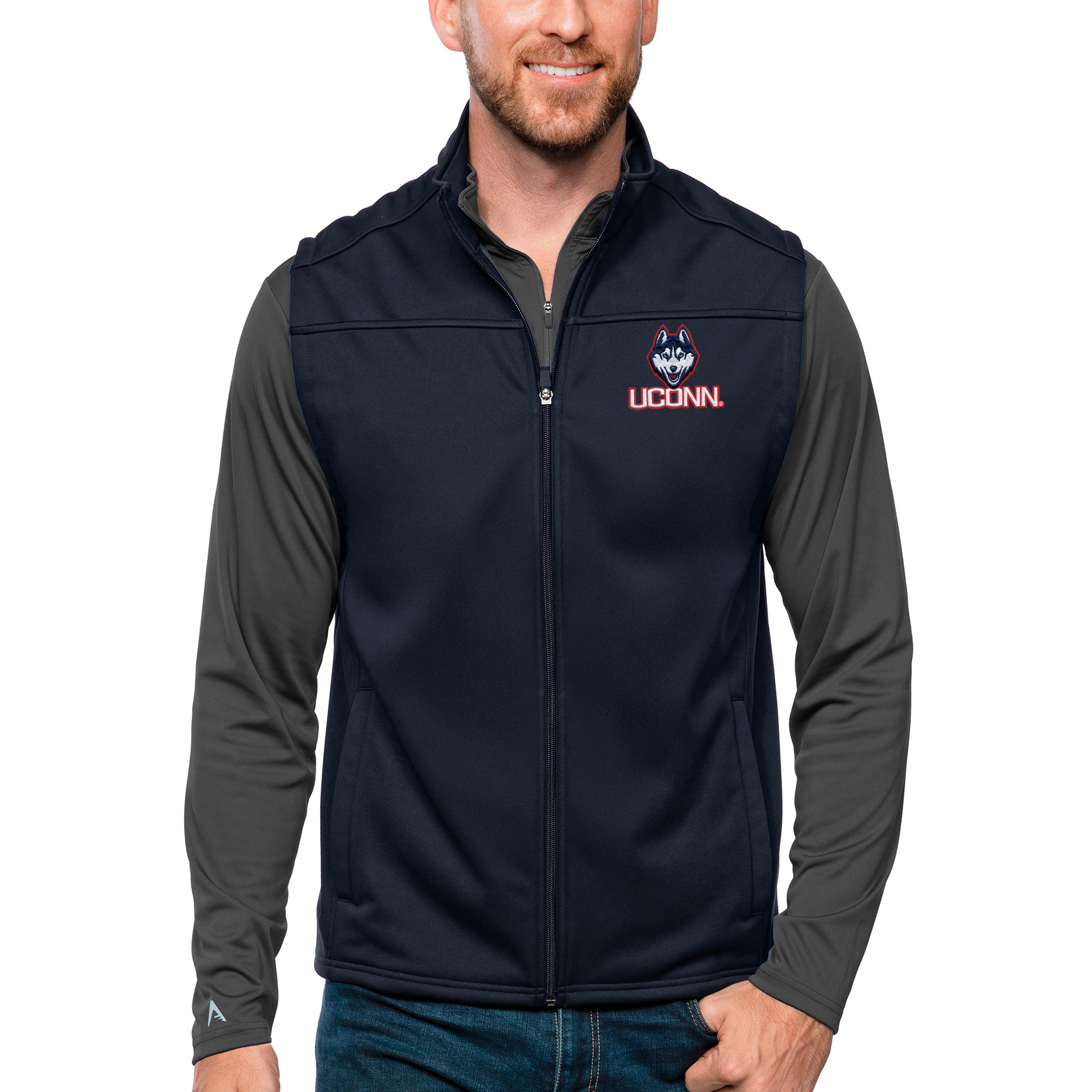 Men's Antigua Navy UConn Huskies Links Full-Zip Golf Vest