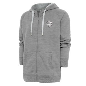Men's Antigua Heather Gray Los Angeles Rams Metallic Logo Victory Full-Zip Hoodie