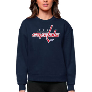 Women's Antigua Navy Washington Capitals Primary Logo Team Logo Victory Crewneck Pullover Sweatshirt