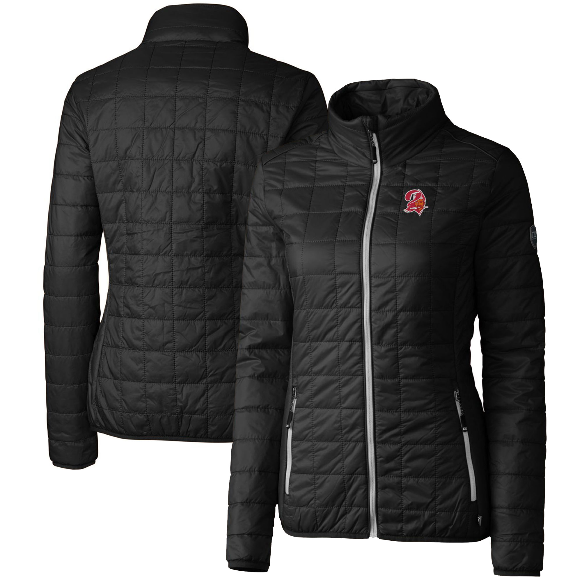 Women's Cutter & Buck Black Tampa Bay Buccaneers Throwback Logo Rainier PrimaLoft Eco Full-Zip Puffer Jacket