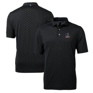 Men's Cutter & Buck Black Delaware Fightin' Blue Hens Team Big & Tall Virtue Eco Pique Tile Print Polo