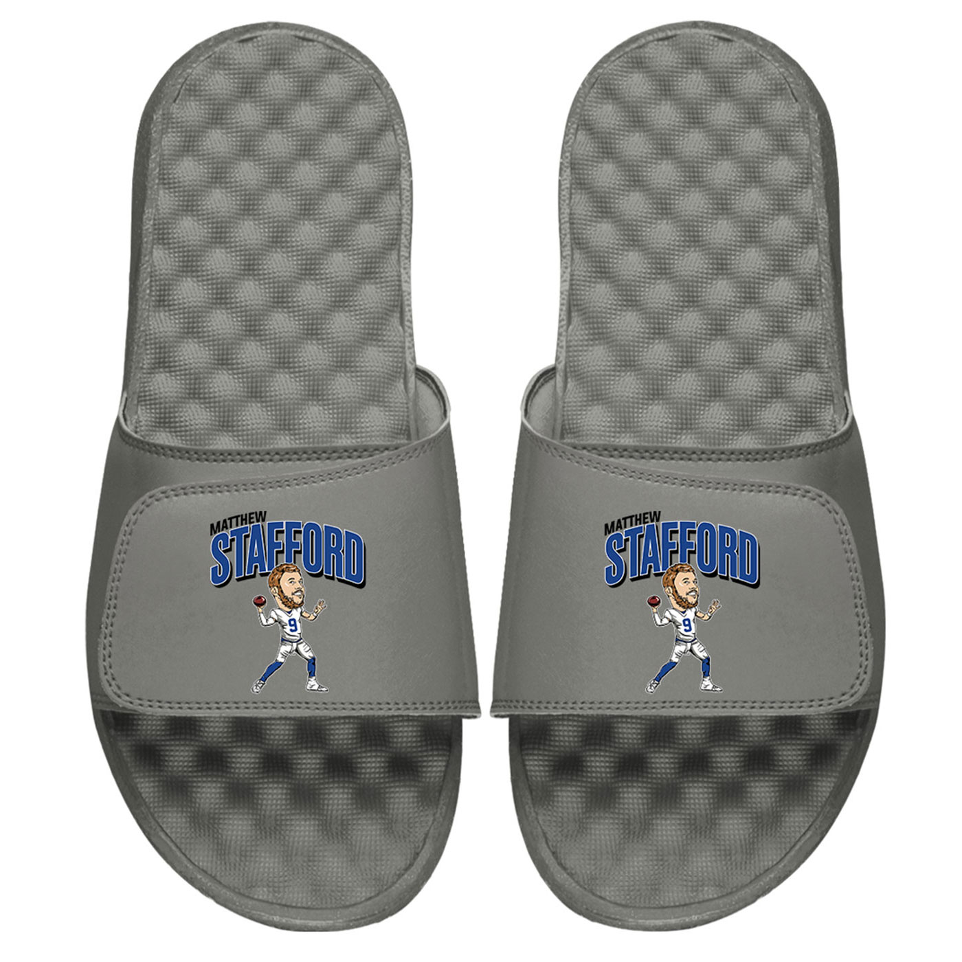 ISlide X BreakingT Matthew Stafford Gray NFLPA Caricature Slide Sandals