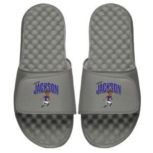 Youth ISlide X BreakingT Lamar Jackson Gray NFLPA Caricature Slide Sandals