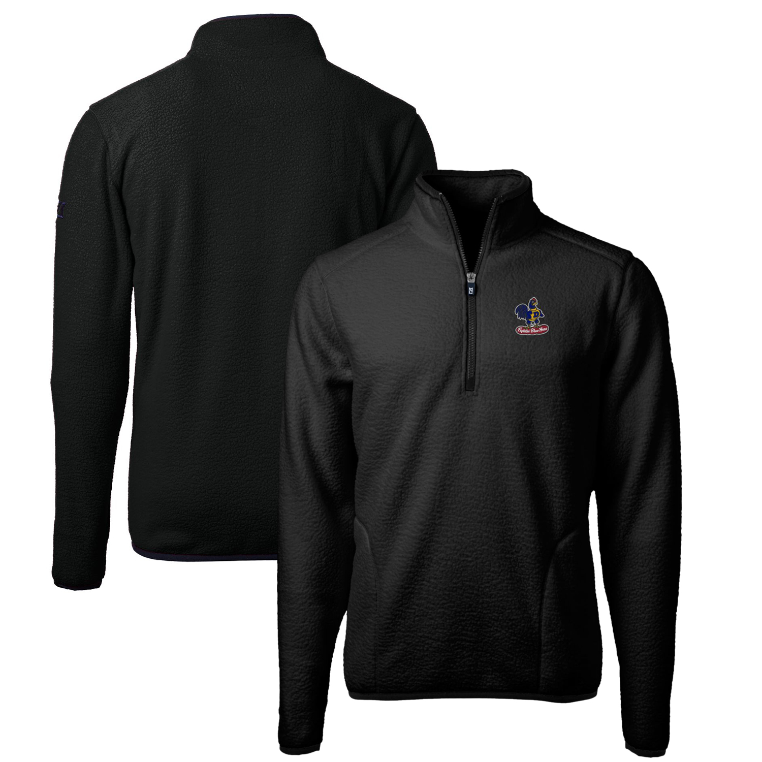 Men's Cutter & Buck Black Delaware Fightin' Blue Hens Vault Cascade Eco Sherpa Fleece Quarter-Zip Pullover Jacket