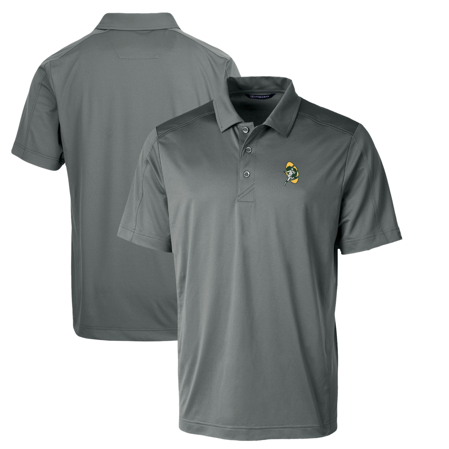 Men's Cutter & Buck Steel Green Bay Packers Throwback Logo Prospect Textured Stretch Polo