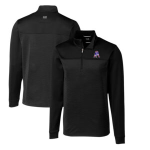 Men's Cutter & Buck Black New England Patriots Throwback Logo Traverse Stripe Stretch Quarter-Zip Pullover Top