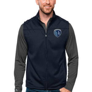 Men's Antigua Navy Sporting Kansas City Primary Team Logo Links Full-Zip Golf Vest