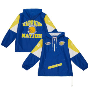 Men's Mitchell & Ness Royal Golden State Warriors Team Origins Anorak Quarter-Zip Pullover Hoodie