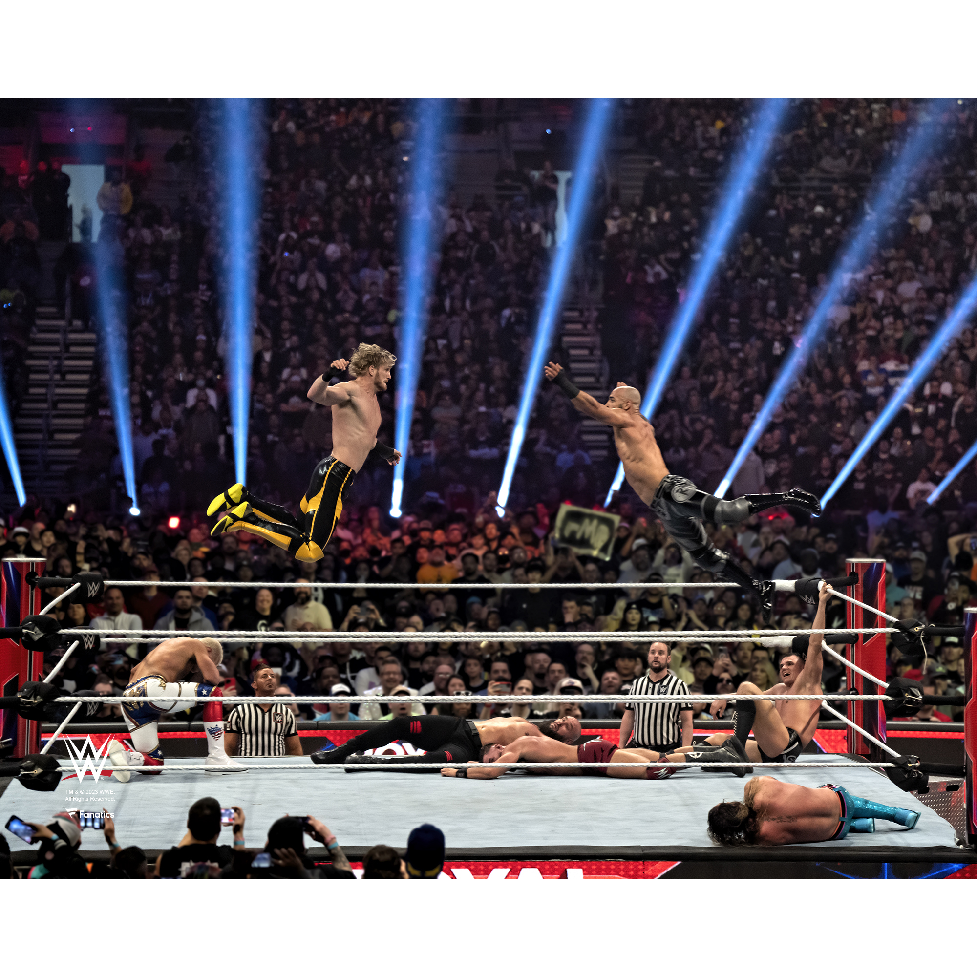 Logan Paul and Ricochet WWE Unsigned 2023 Royal Rumble Collision Course Photograph