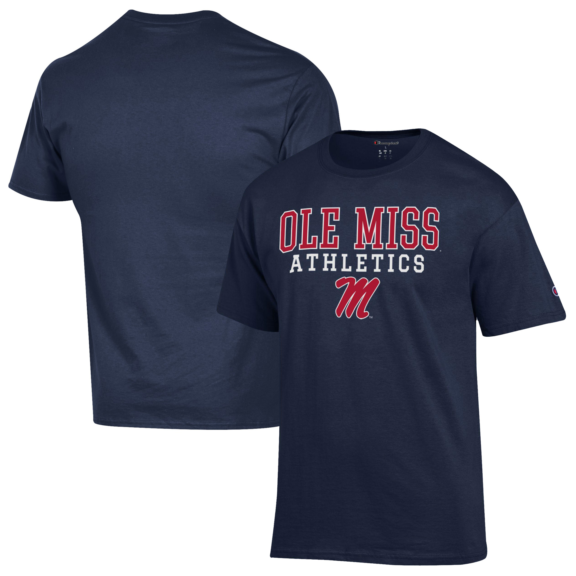 Men's Champion Navy Ole Miss Rebels Athletics Logo Stack T-Shirt - Image 2