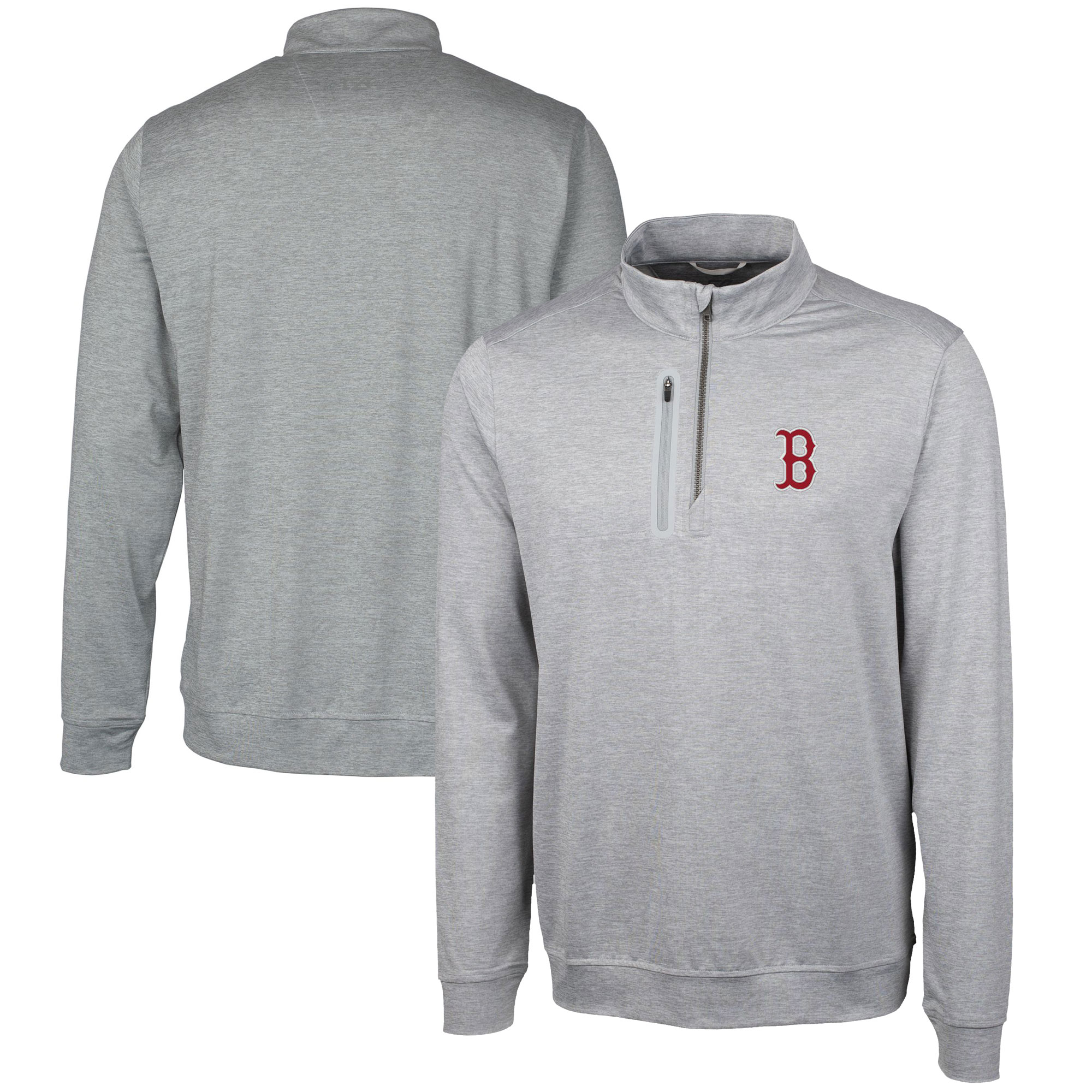 Men's Cutter & Buck Gray Boston Red Sox Stealth Heathered Quarter-Zip Pullover Top