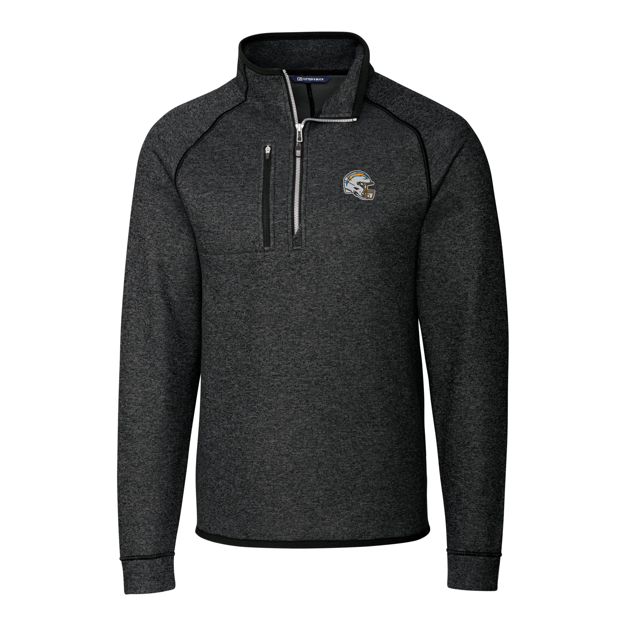 Men's Cutter & Buck Charcoal Los Angeles Chargers Helmet Mainsail Sweater-Knit Half-Zip Pullover Jacket - Image 6