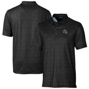 Men's Cutter & Buck  Black Tampa Bay Buccaneers Helmet Micro Floral Print Stretch Polo