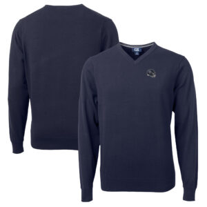 Men's Cutter & Buck  Navy Tennessee Titans Helmet Lakemont Tri-Blend V-Neck Pullover Sweater