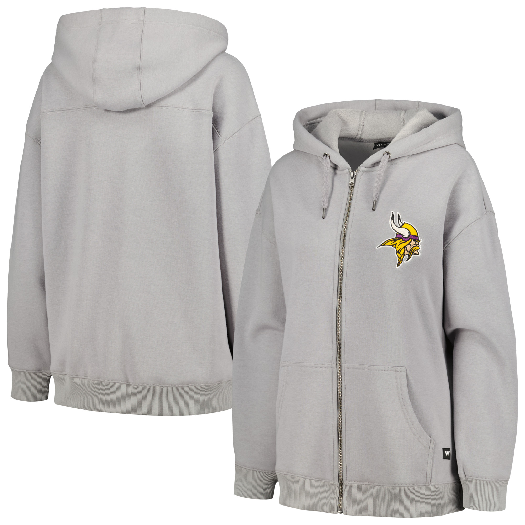 Women's The Wild Collective Gray Minnesota Vikings Faux Fur Lined Tri-Blend Full-Zip Hoodie - Image 2