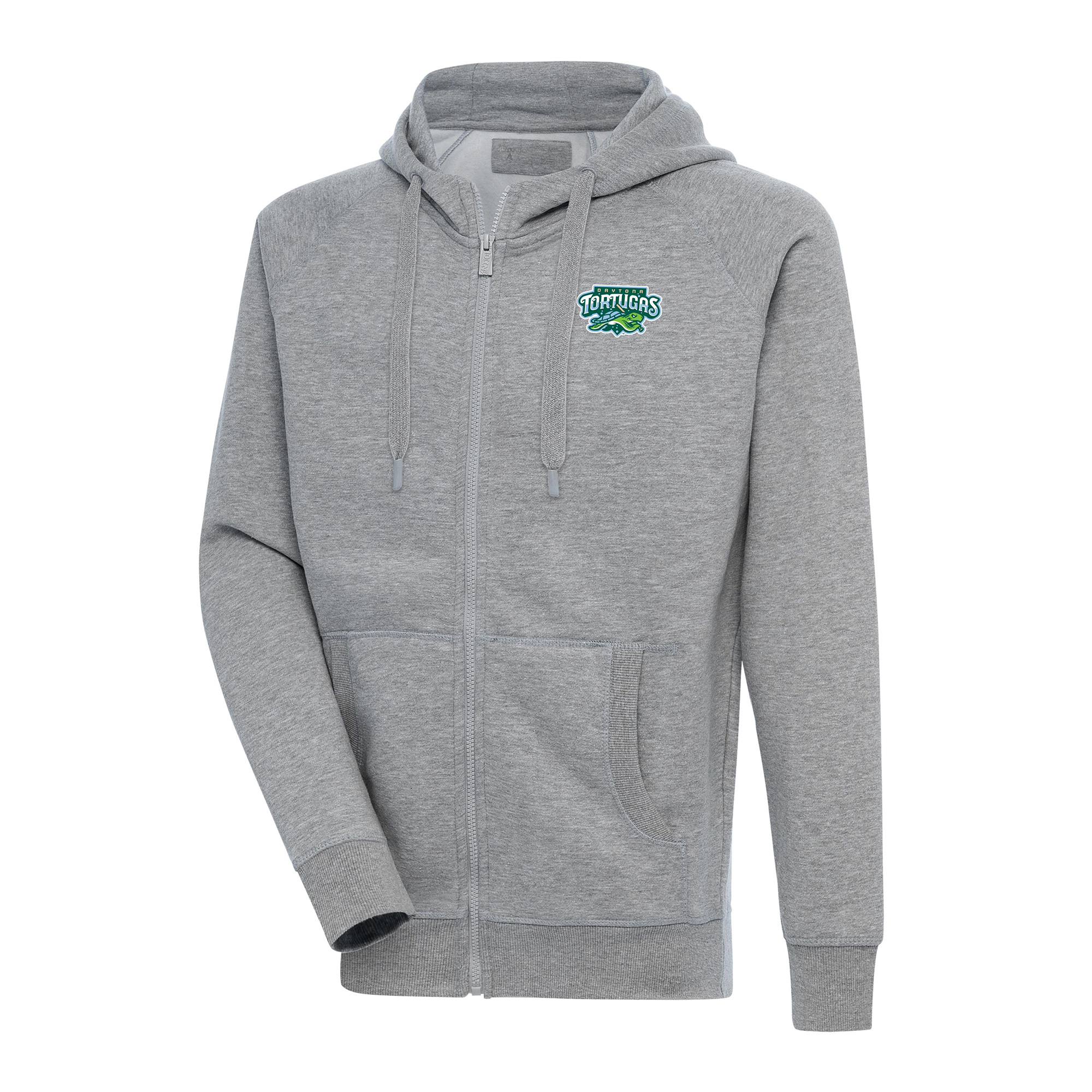 Men's Antigua Heather Gray Daytona Tortugas Victory Full-Zip Hoodie