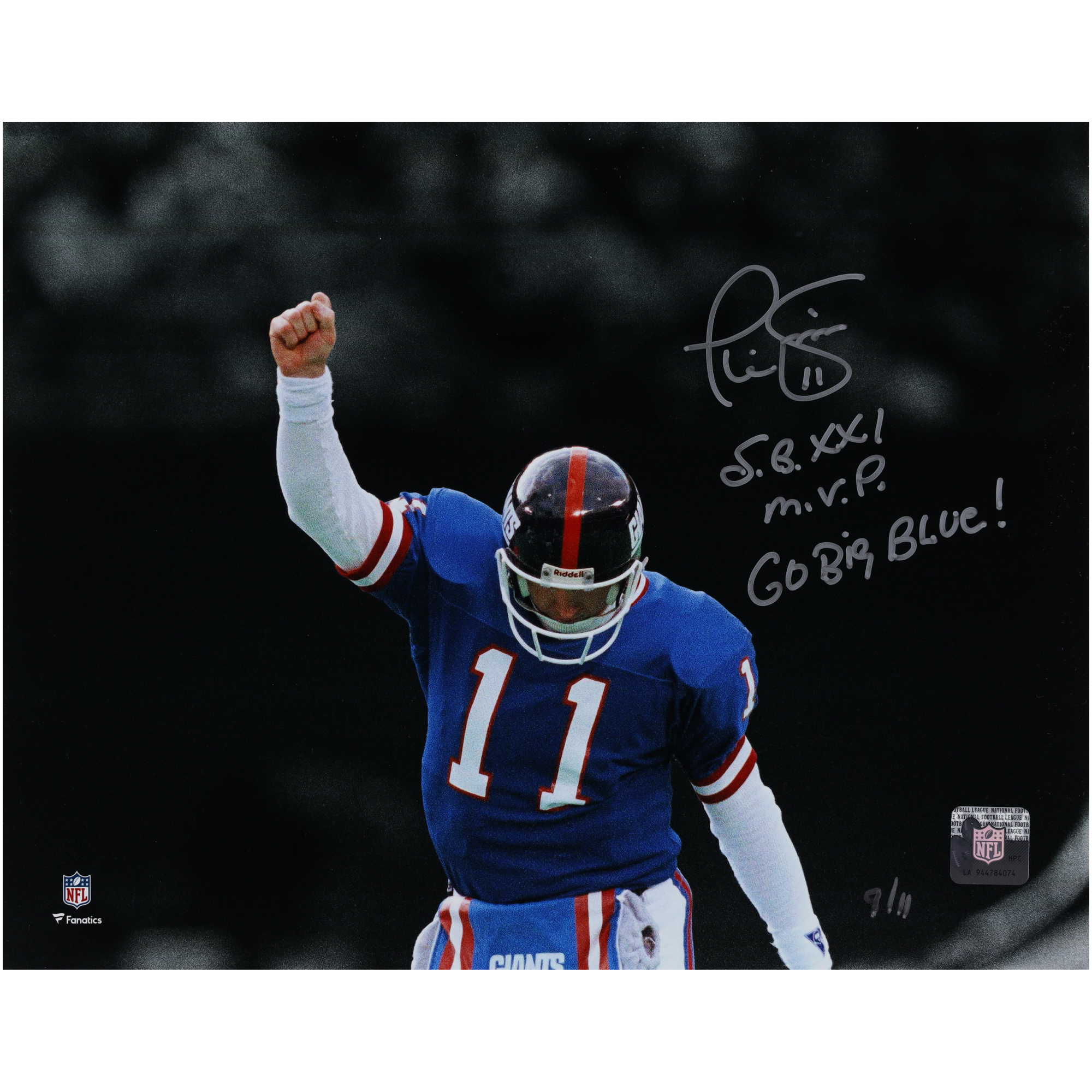 Phil Simms New York Giants Autographed 11" x 14" Spotlight Photograph with "SB XXI MVP" and "Go Big Blue" Inscriptions