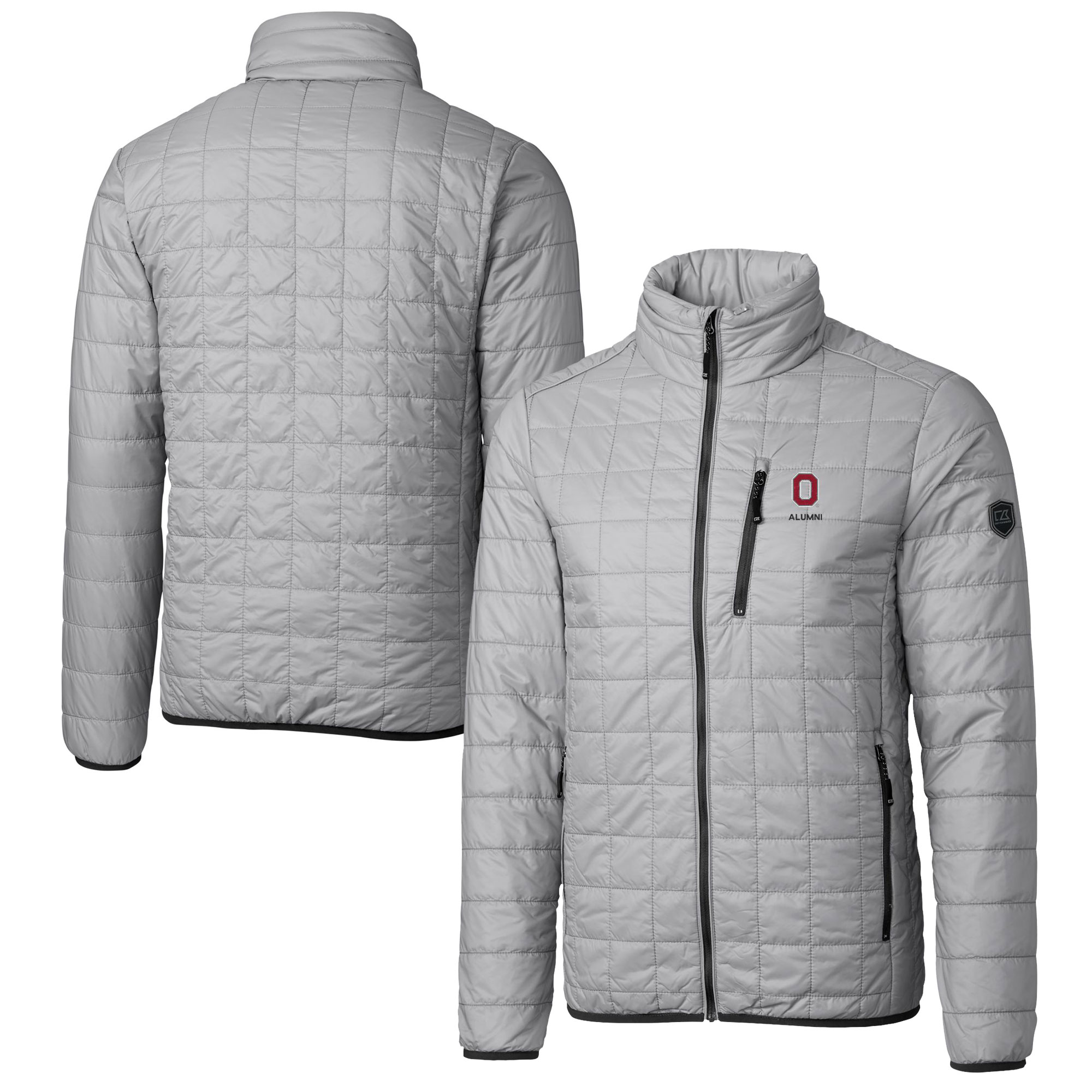 Men's Cutter & Buck Gray Ohio State Buckeyes Alumni Logo Rainier PrimaLoft Eco Insulated Full-Zip Puffer Vest