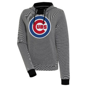 Women's Antigua  Black/White Chicago Cubs Axe Bunker Tri-Blend Pullover Hoodie