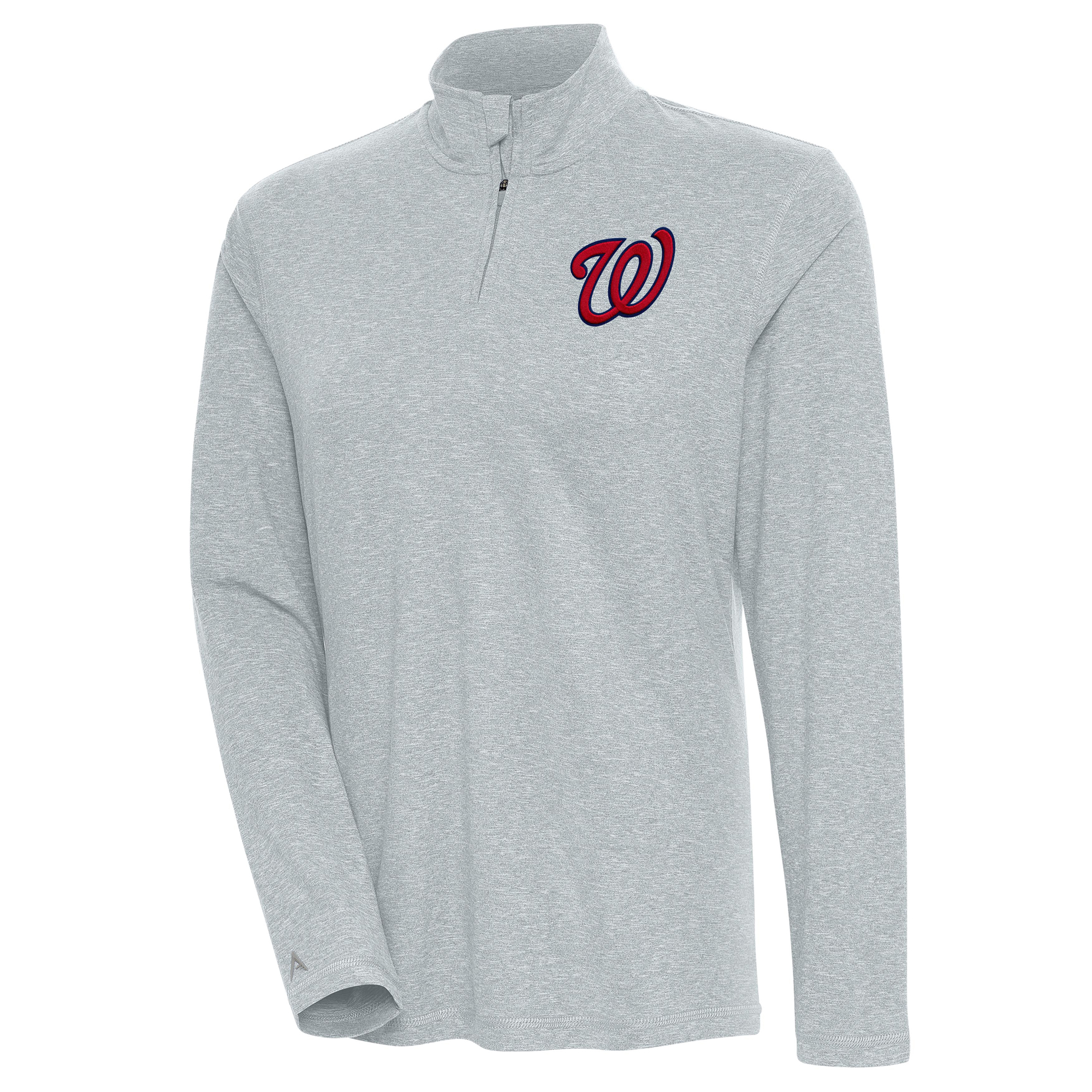 Women's Antigua Heather Gray Washington Nationals Confront Quarter-Zip Pullover Top