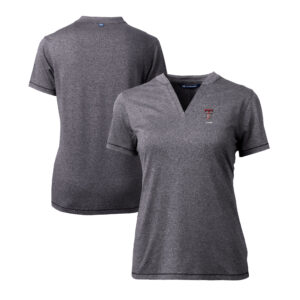 Women's Cutter & Buck  Heather Charcoal Texas Tech Red Raiders Alumni DryTec Forge Stretch V-Neck Blade Top