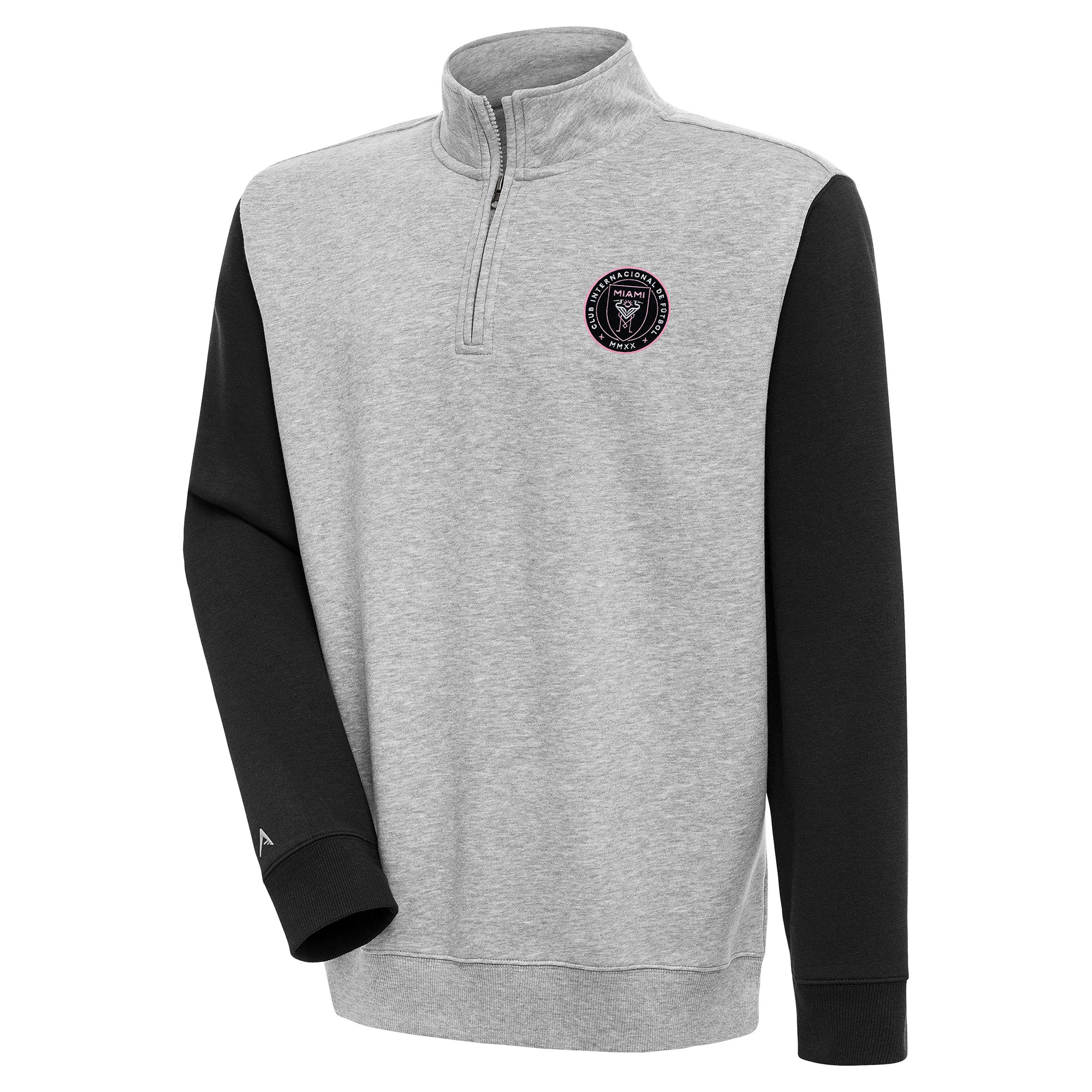 Men's Antigua Heather Gray/Black Inter Miami CF Victory Color Block Quarter-Zip Pullover Top