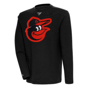 Men's Antigua  Black Baltimore Orioles Flier Bunker Pullover Sweatshirt