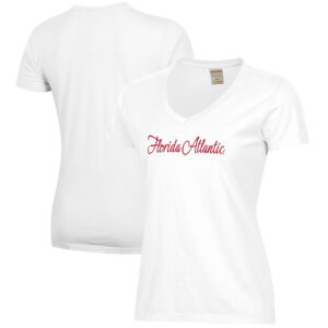 Women's White Florida Atlantic Owls Script Logo Comfort Wash V-Neck T-Shirt