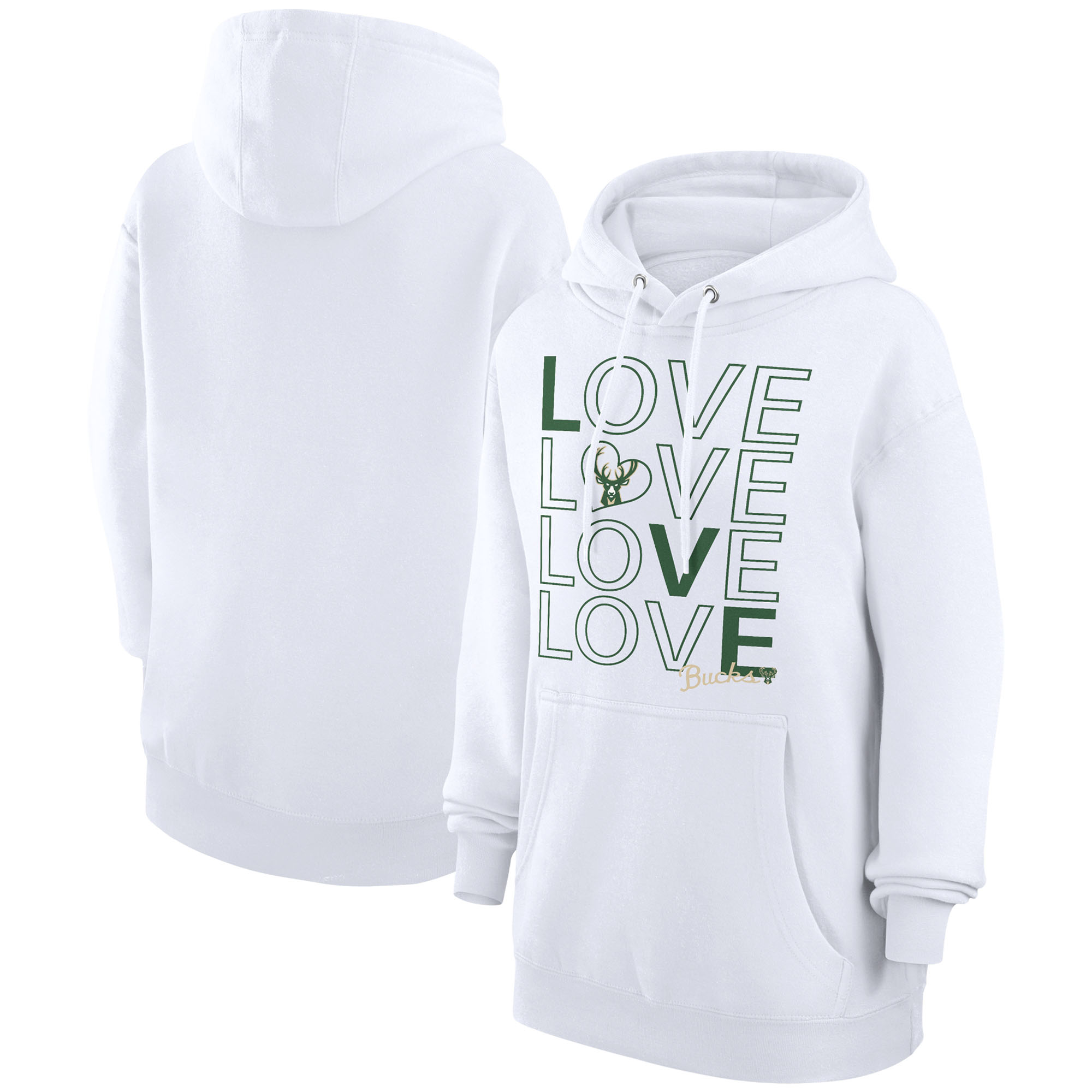 Women's G-III 4Her by Carl Banks White Milwaukee Bucks Basketball Love Fleece Pullover Hoodie