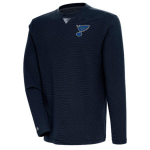 Men's Antigua  Navy St. Louis Blues Flier Bunker Tri-Blend Pullover Sweatshirt