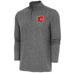 Men's Antigua  Heather Black Calgary Flames Hunk Quarter-Zip Pullover Top